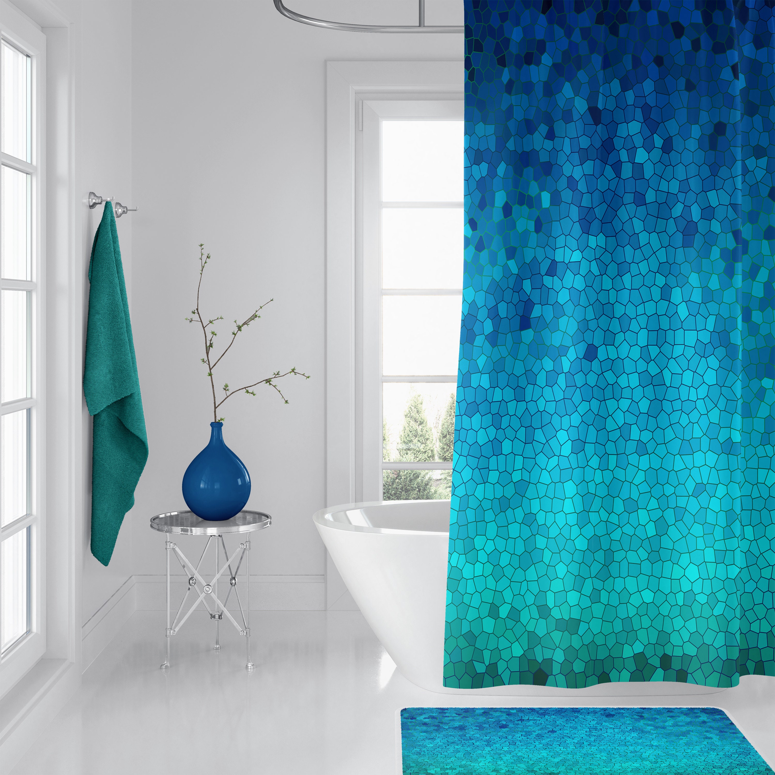 Home Decorators Collection 17 in. x 24 in. Aqua Green Textured Border Cotton Machine Washable Bath Mat, Blue
