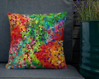 Stained Glass Mosaic Throw Pillow - colorful red blue green accent cushion