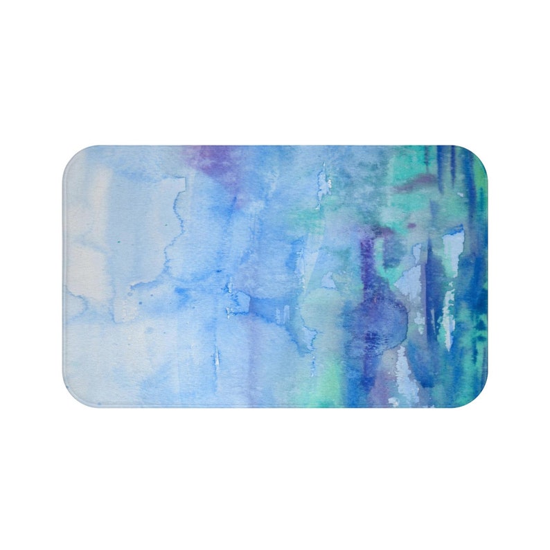 Watercolor Blue Bath Mat Coastal Blue Bathroom Etsy