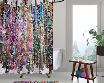 Jewel Tone Mosaic Shower Curtain Set: Colorful Bathroom Decor