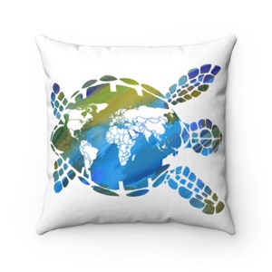 Mother Earth Sea Turtle Throw Pillow - conservation, save the turtles