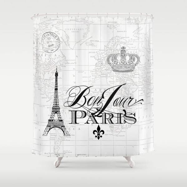 Paris France Pattern Print Bathroom Shower Curtain