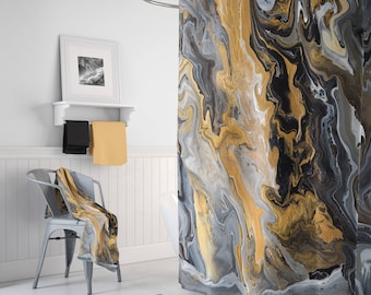 Black and Gold Marble Shower Curtain - Gold Vein,  paint pouring,  art deco style, modern marble, unisex unique, home decor bathroom