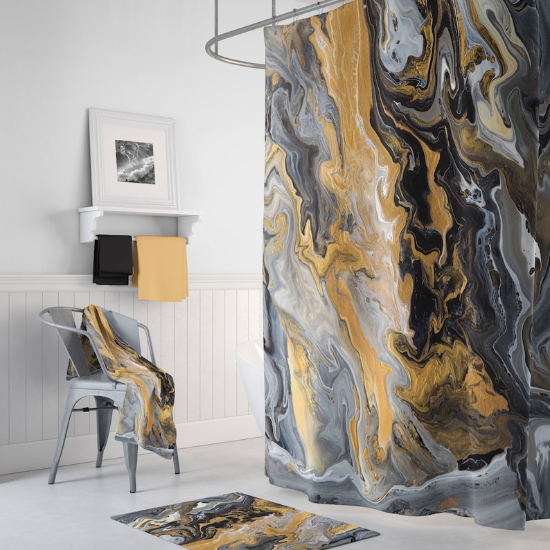 Black And Gold Marble Shower Curtain Gold Vein Paint Etsy