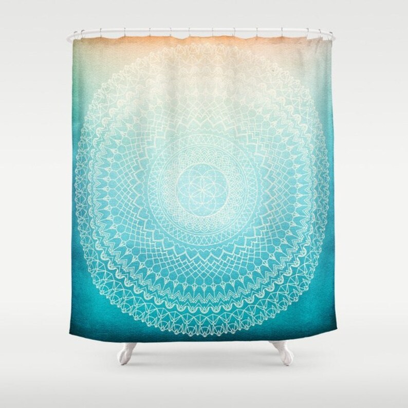 Teal Mandala Shower Curtain teal coral peach geometric Etsy