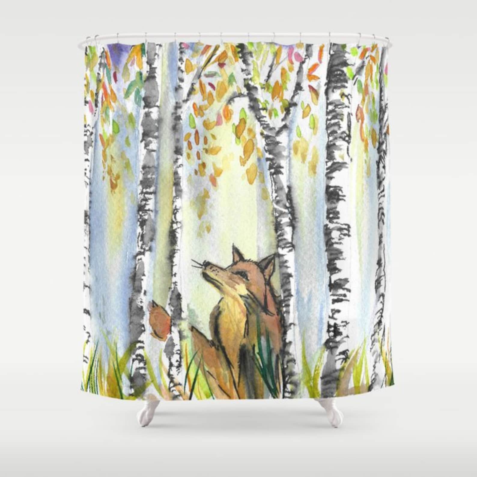 Woodland Fox Shower Curtain Set Mix and Match Woodland Etsy