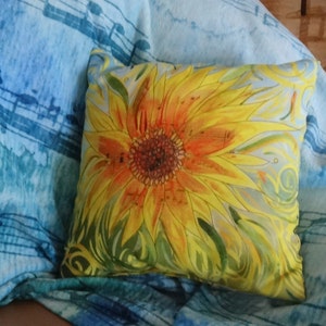Sunflower Throw Pillow, beautiful music, brown, tan, colorful, modern, aged, decor, pillows, cushions, throw pillow image 5