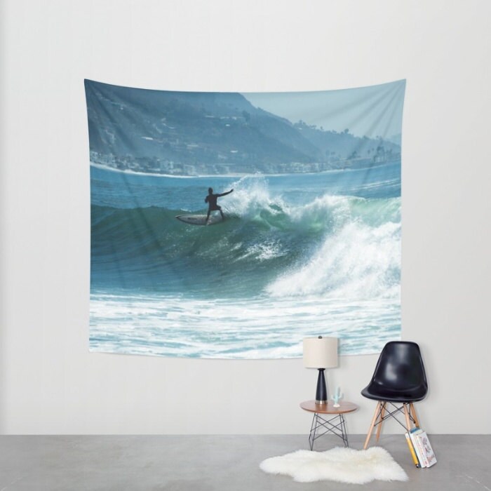 Surfer Art Wall Tapestry Fabric Wall Art Blue Photography Ocean Surf Pacific Waves Shore Malibu Surfing Teal Dorm Room Etsy Canada