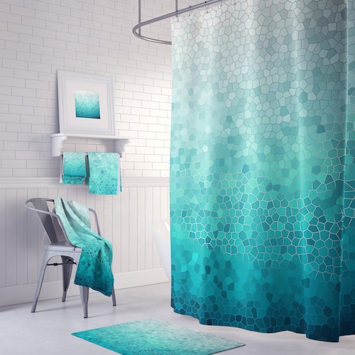 Details about   Green Shower Curtain Pixel Mosaic Love Pattern Print for Bathroom 
