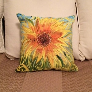 Sunflower Throw Pillow, beautiful music, brown, tan, colorful, modern, aged, decor, pillows, cushions, throw pillow image 2