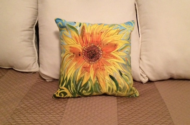 Sunflower Throw Pillow, beautiful music, brown, tan, colorful, modern, aged, decor, pillows, cushions, throw pillow image 2