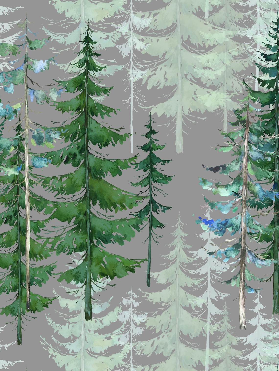 Woodland Home Shower Curtain Pine Trees and Gray Etsy