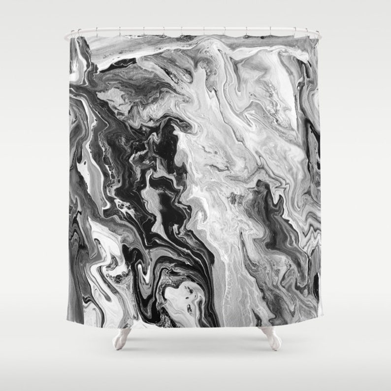 Black and White Marble Shower Curtain Set Swirling Marble Etsy
