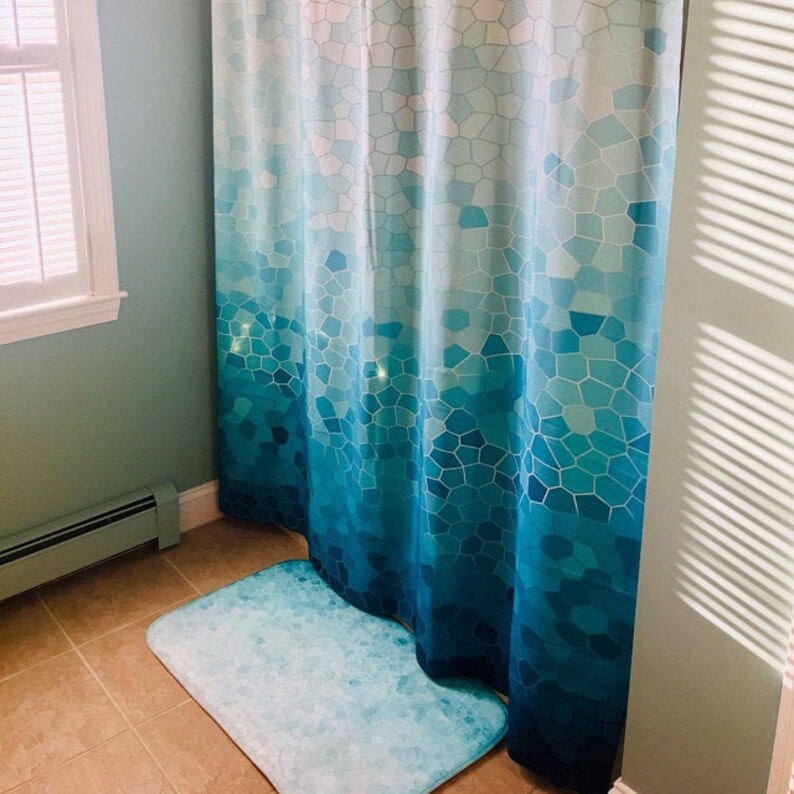 Sea Foam Mosaic Shower Curtain Set Coastal Bluegreen Shower Etsy