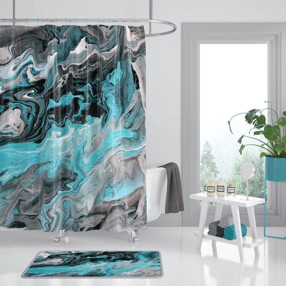  AVSMGP Marble Shower Curtain, Blue Marble Shower