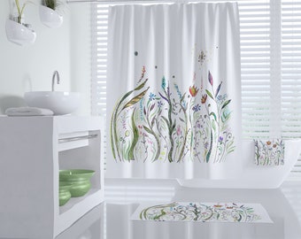 Crisp Floral Shower Curtain - white with flowers  - Fabric - beautiful bathroom ideas, makeover, spring, curtains, flowers, clean