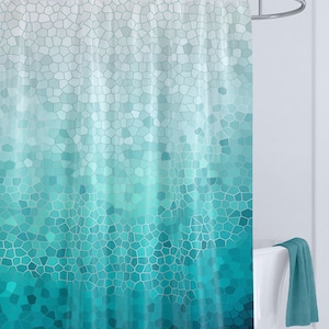 Sea Foam Shower Curtain Coastal Mosaic, fabric, aqua ocean, waves, shore, sea, art, coastal decor, bath, home image 3