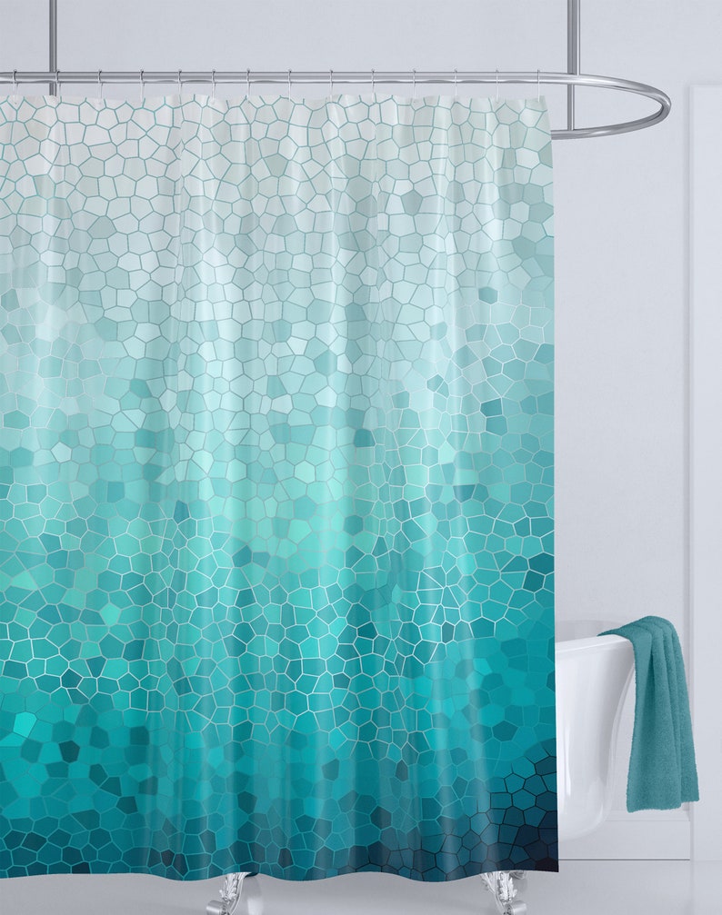 Sea Foam Shower Curtain Coastal Mosaic Fabric Aqua Ocean Etsy