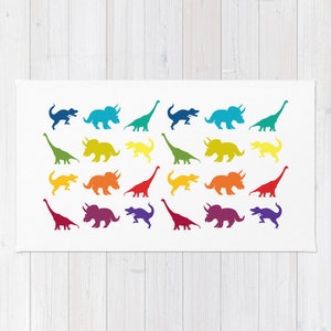Dinosaur Bath Mat -  "Dino Parade" rainbow dinos -  colorful rubber backed, Plush mat -  dinosaur decor, children's, kids, cute