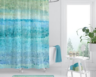 Watercolor Mosaic Shower Curtain -  Misty Watercolor Ocean Aqua blue sage green, coastal decor bath