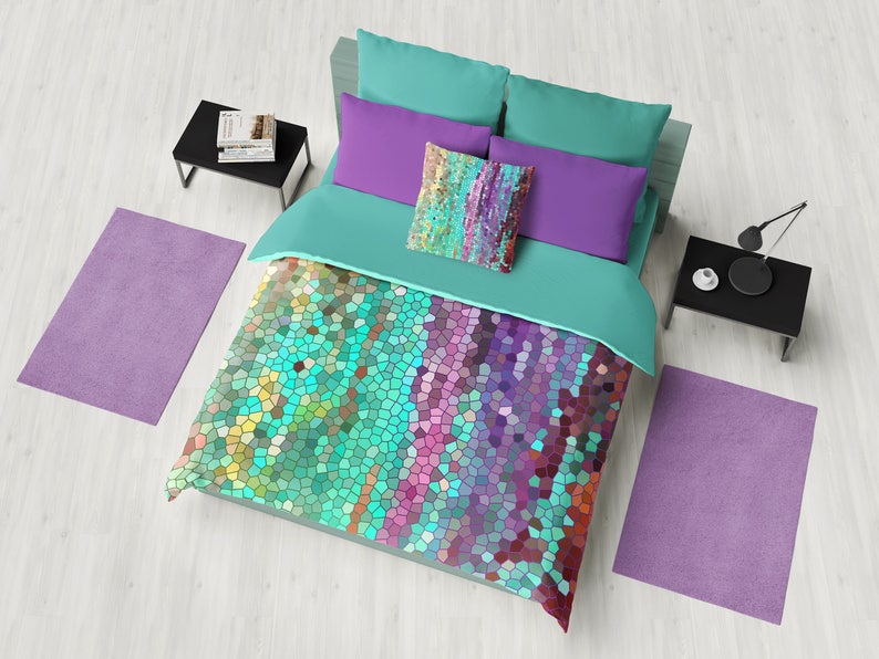 Beautiful Duvet Cover Abstract Teal And Purple Design Etsy