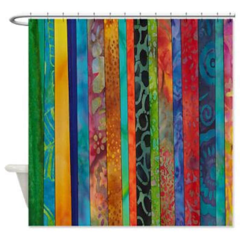 Boho Stripe Shower Curtain Rich Jewel Tone Batik Stripe Etsy