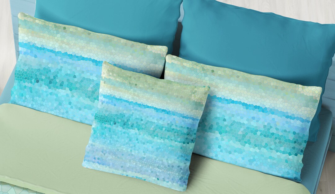 Misty Watercolor Mosaic Pillow Case Blue Green Mosaic Etsy