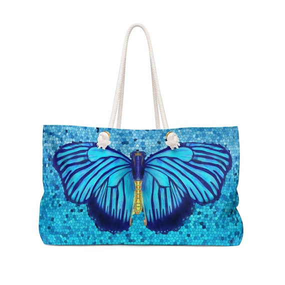 Big Blue Butterfly Bag Weekender Tote Bag Gym Bag Beach Bag Etsy
