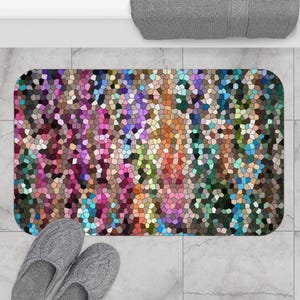 Jewel Tone Mosaic Bath Mat - garnet, brown, emerald, sapphire