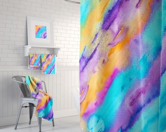 Caribbean Splash Shower Curtain Set - Bright, coastal, tropical, colorful, watercolor bathroom set