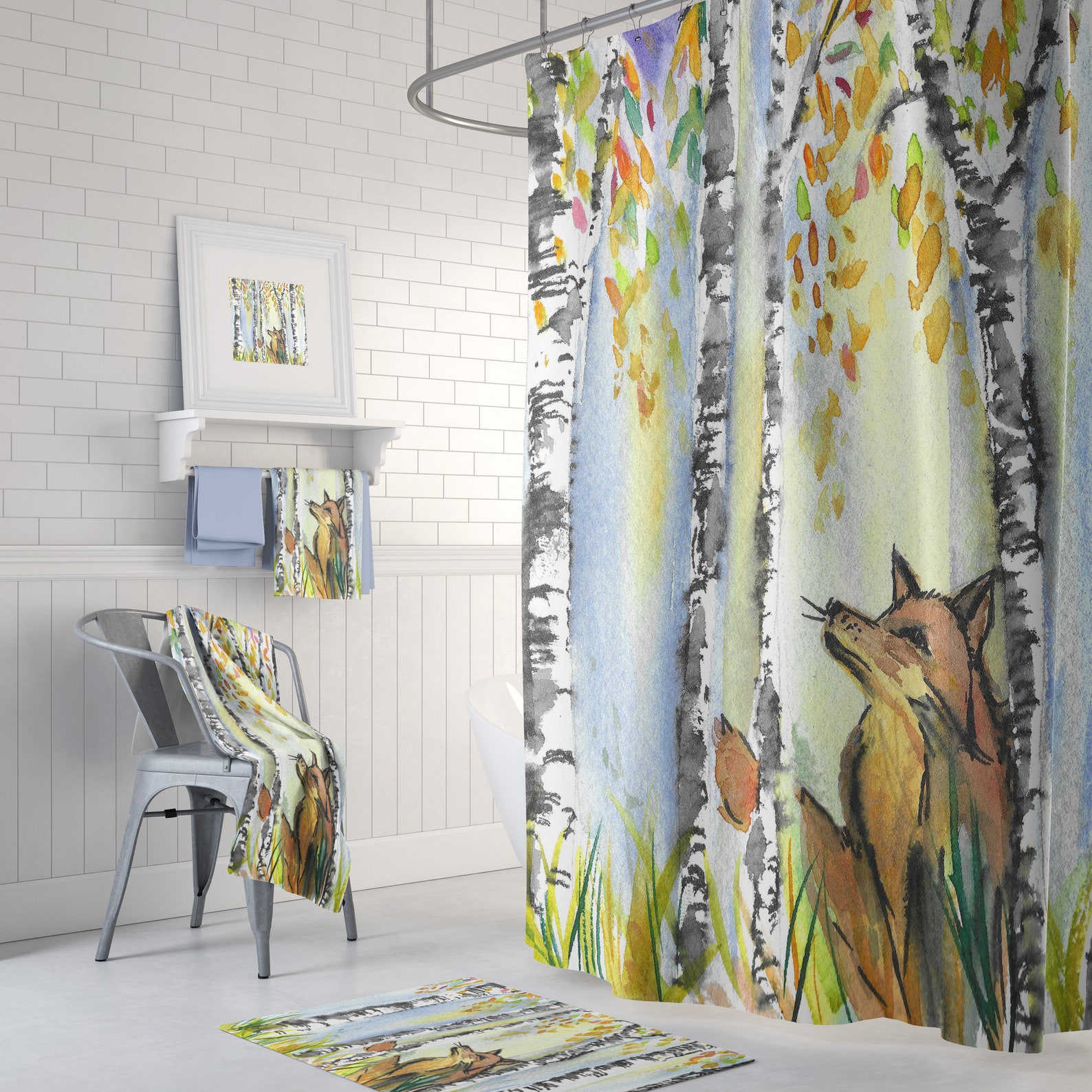 Woodland Fox Shower Curtain Set Mix and Match Woodland Etsy