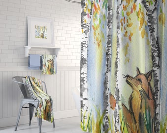 Woodland Fox Shower Curtain Set - mix and match, woodland home, sweet fox bathroom decor