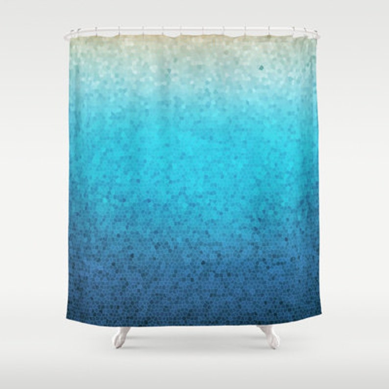 Blue Teal Gradient Shower Curtain Sea Glass Mosaic Ombre Etsy
