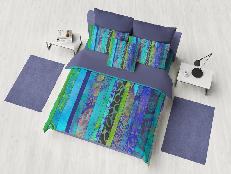 Boho Blues Duvet Cover Or Comforter Striped Blue Green Purple Bedding Beautiful Cool Tones