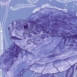 Periwinkle Sea Turtle Throw Pillow , cute, surfer style, blue violet purple ocean coral reef coastal cushion dorm, honu image 4