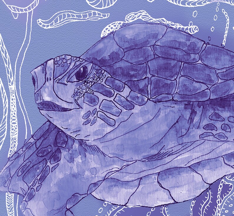 Periwinkle Sea Turtle Throw Pillow , cute, surfer style, blue violet purple ocean coral reef coastal cushion dorm, honu image 4