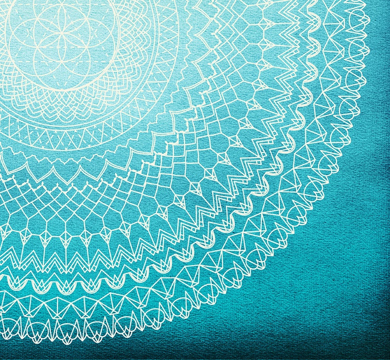 Teal Mandala Shower Curtain Teal Coral Peach Geometric Etsy
