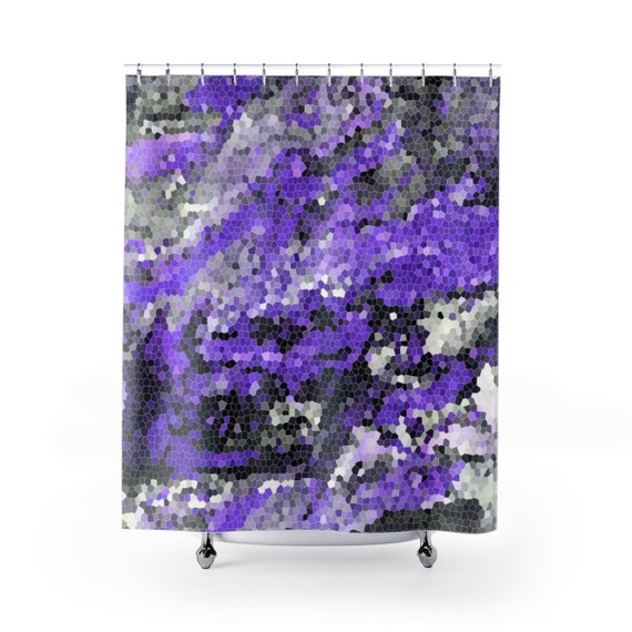 Purple Mosaic Shower Curtain Purple Black Gray With White Etsy