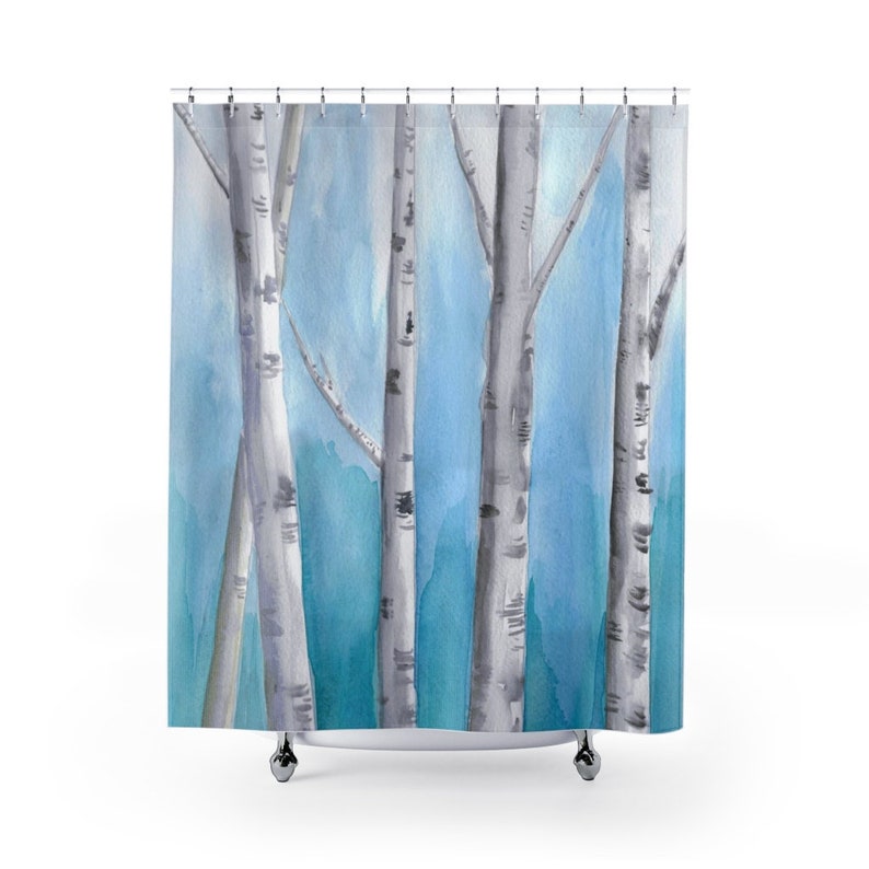 Birch Trees Shower Curtains Watercolor Woodland Trees Etsy