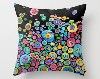 Colorful Casual Pillow - Inner circle on black, happy design, fun pillow