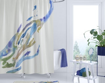 Modern Watercolor Fabric Shower Curtain - watercolor splash on warm beige