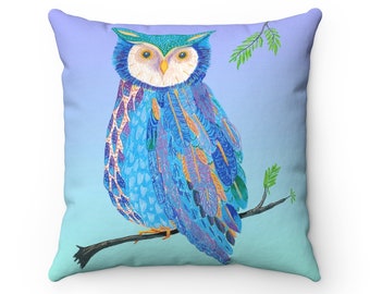 Ombre Owl Throw Pillow - blue, purple, aqua wise owl decorative pillow