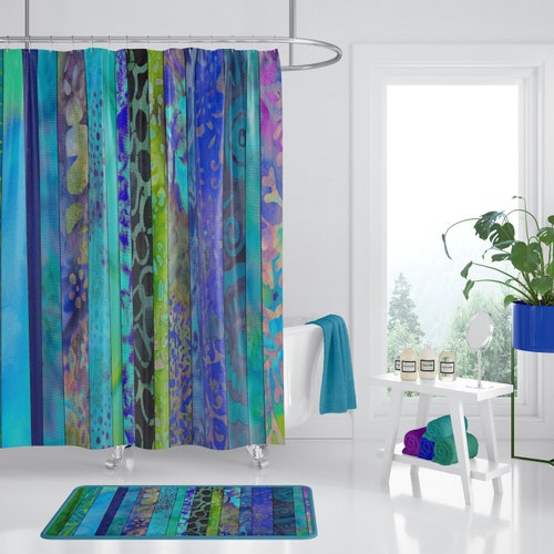 Jewel Tone Art Shower Curtain Red Blue Green Colorful Etsy