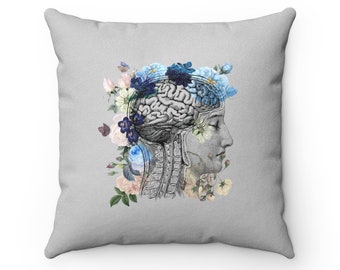 Beautiful Brain Faux Suede Square Pillow Cover - floral anatomy, brain health, anatomical brain