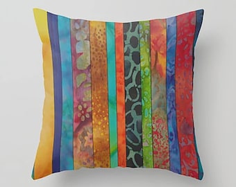 Batik Stripe Throw Pillow: Jewel Tone Boho Home Decor