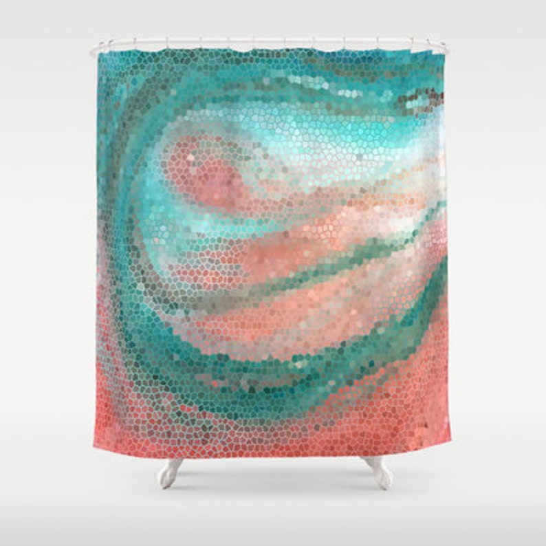 Beautiful Shower Curtain Mint and Peach Mosaic Beach Etsy