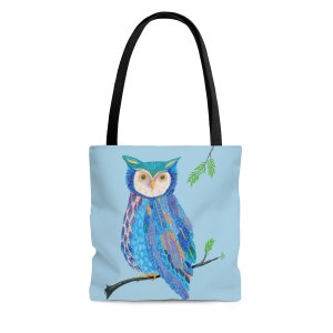 Sac fourre-tout hibou - Bleu, bleu sarcelle, vert violet, hibou coloré, rentrée des classes