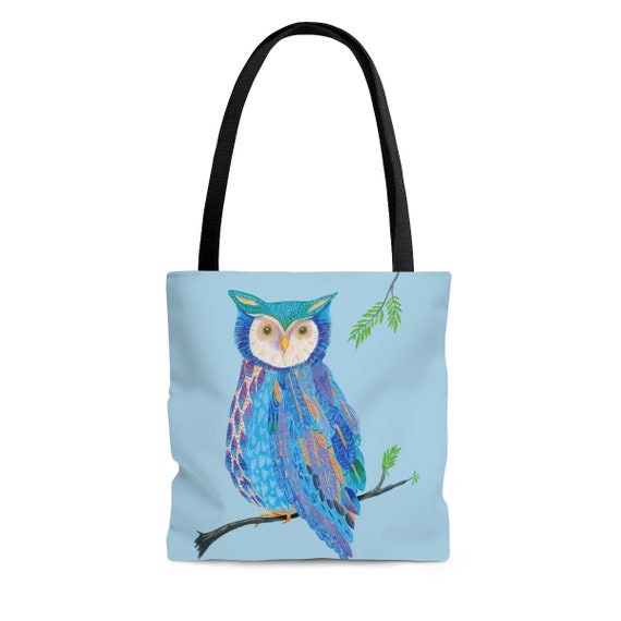 Owl Tote Bag Blue Teal Green Purple Colorful Owl | Etsy