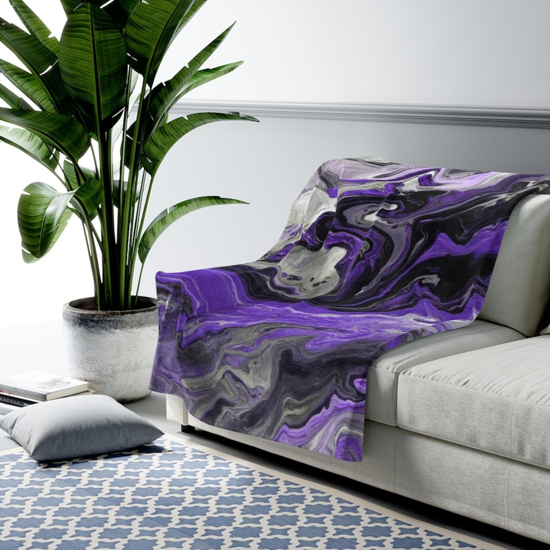 Marble Blanket Purple Gray and Black Beautiful Marbled Look Colorful Decor Cozy Etsy Canada