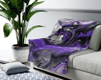 Purple Marble Blanket: Modern Chic Decor, Cozy Throw
